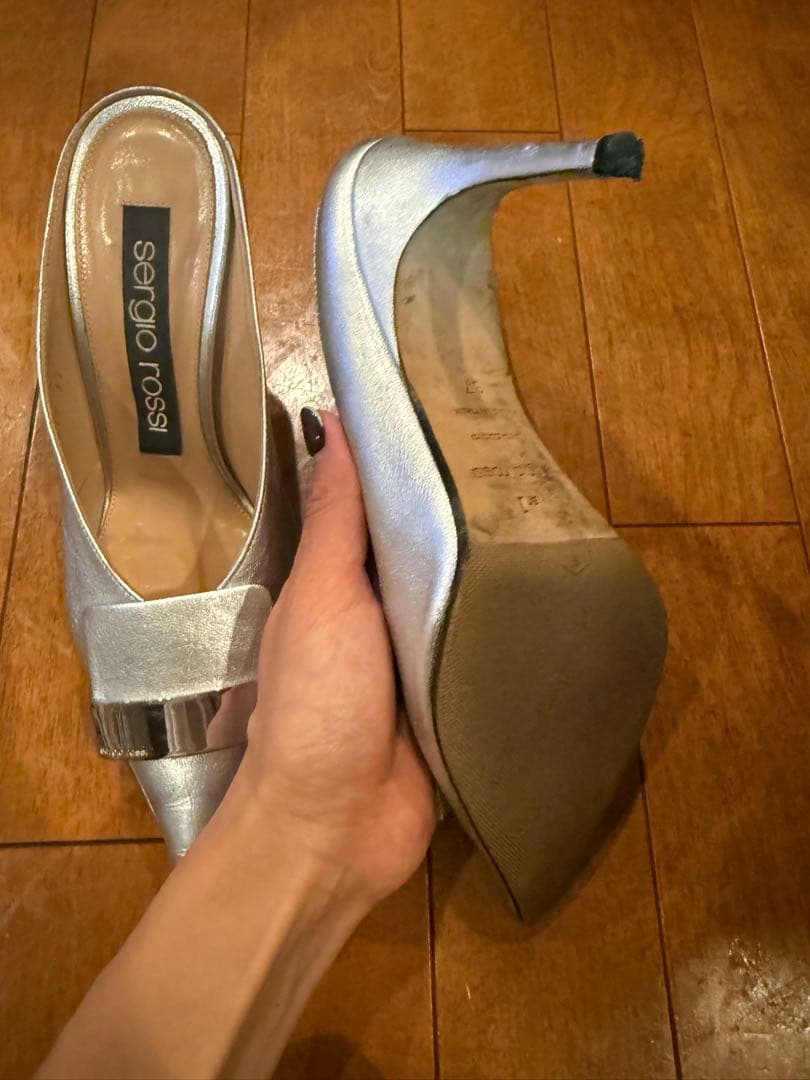 セルジオロッシ sr1 37 シルバー ヒール パンプス ミュール