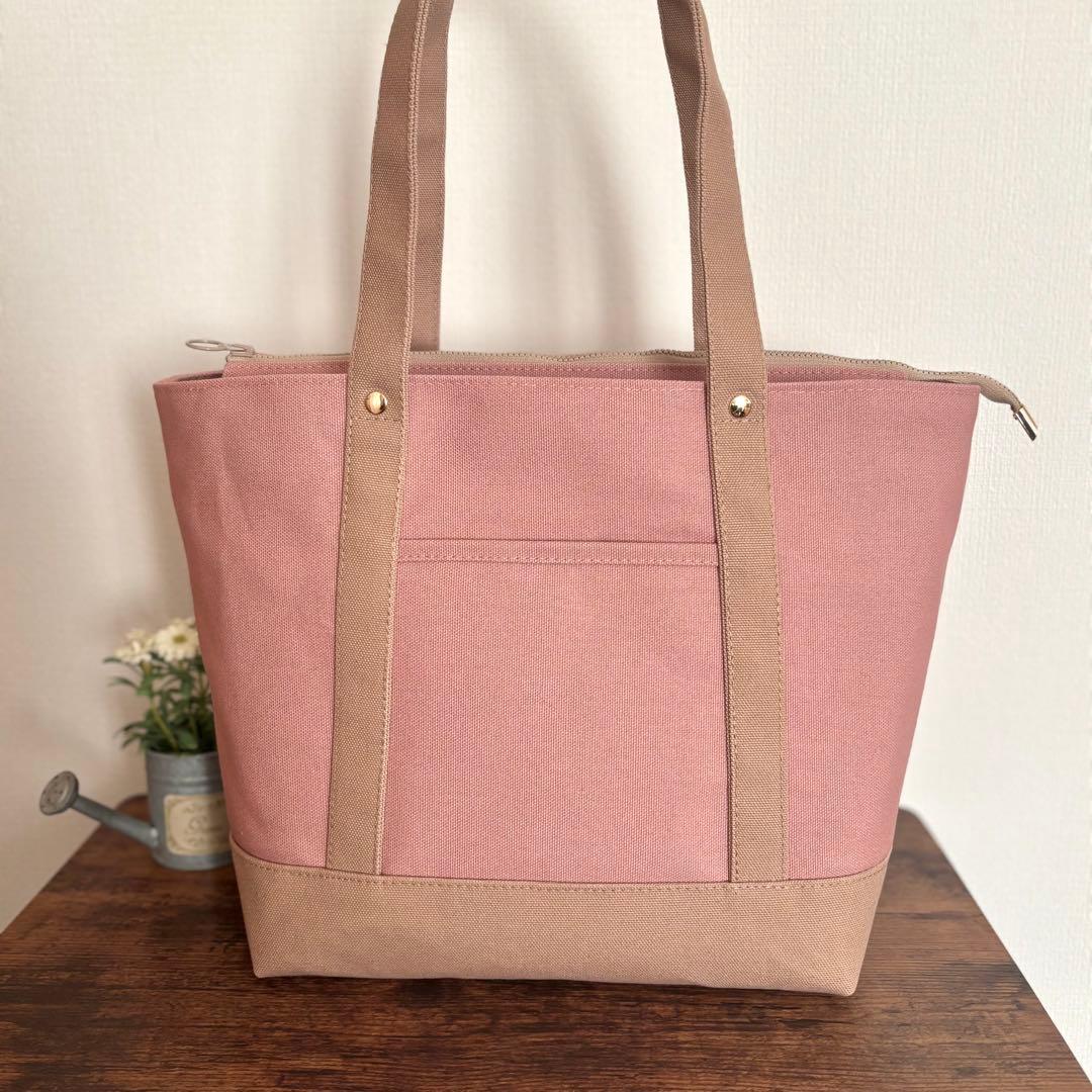 【ゆー】あおりポケット付きトートバッグL 倉敷8号帆布　スモーキーコーラル