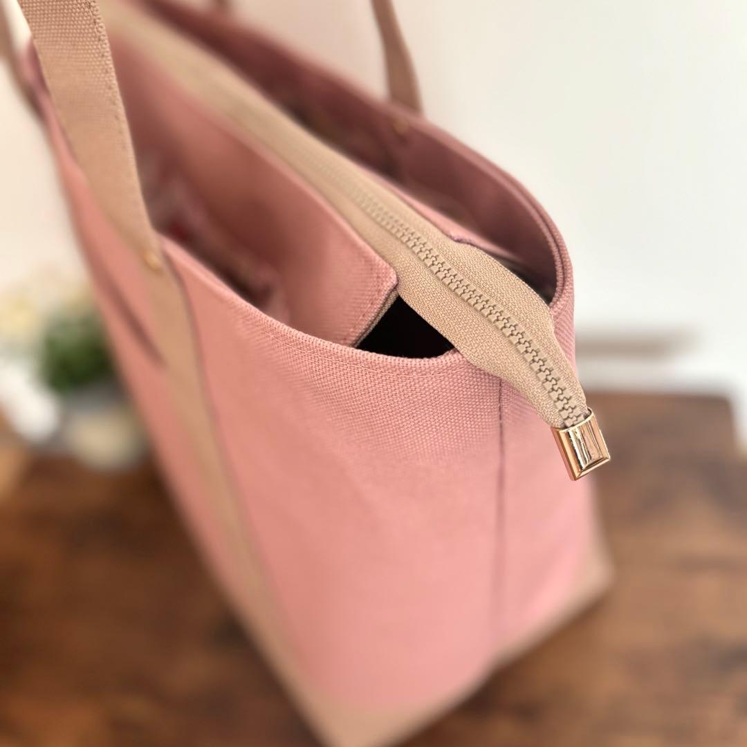 【ゆー】あおりポケット付きトートバッグL 倉敷8号帆布　スモーキーコーラル