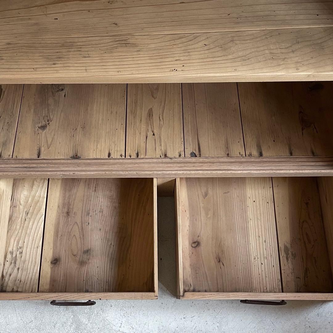 古いガラス戸棚　水屋箪笥　レトロ　食器棚　アンティーク　古道具