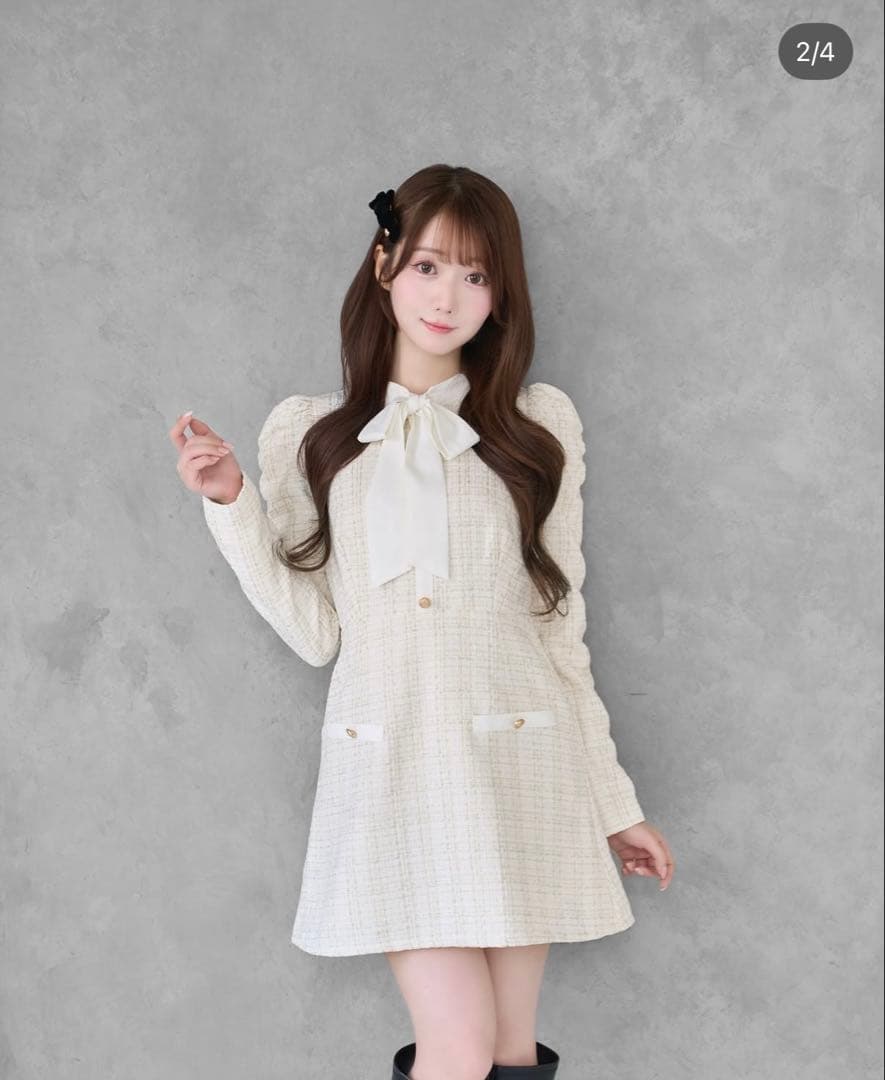 ワンピース Rosemuse Ribbons tie tweed mini onepiece