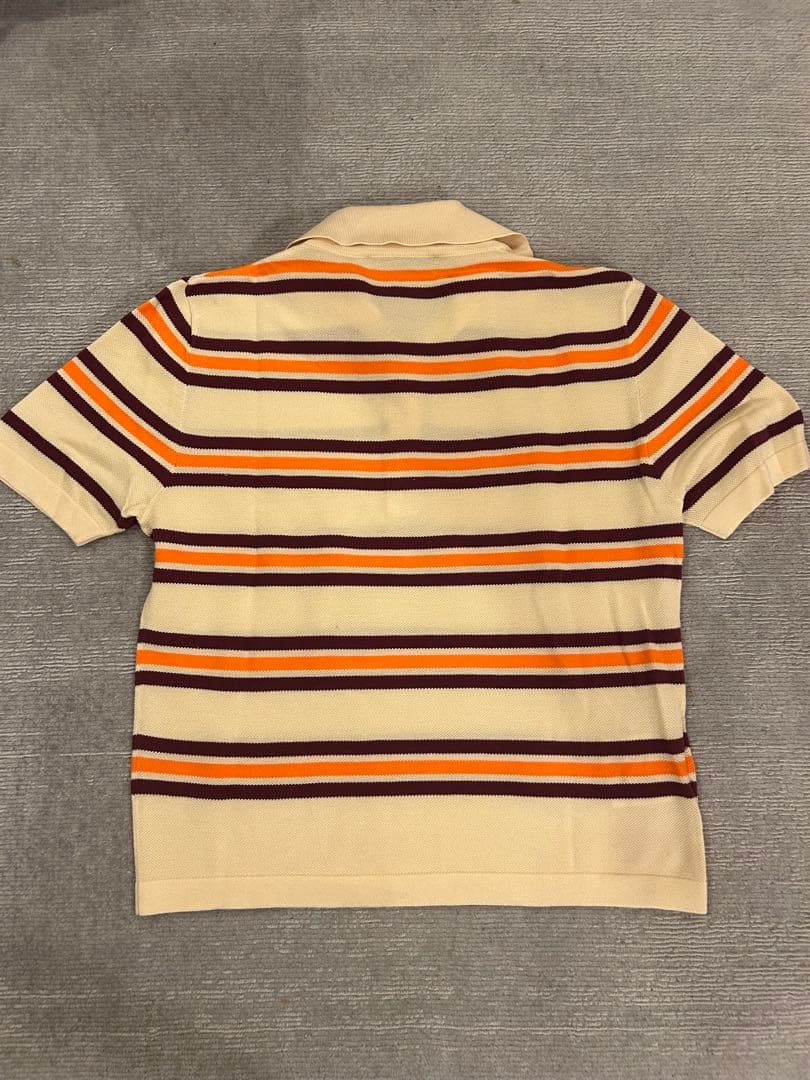 Miu Miu コットンシルク ストライプ 半袖ポロシャツ ブランドロゴ付き