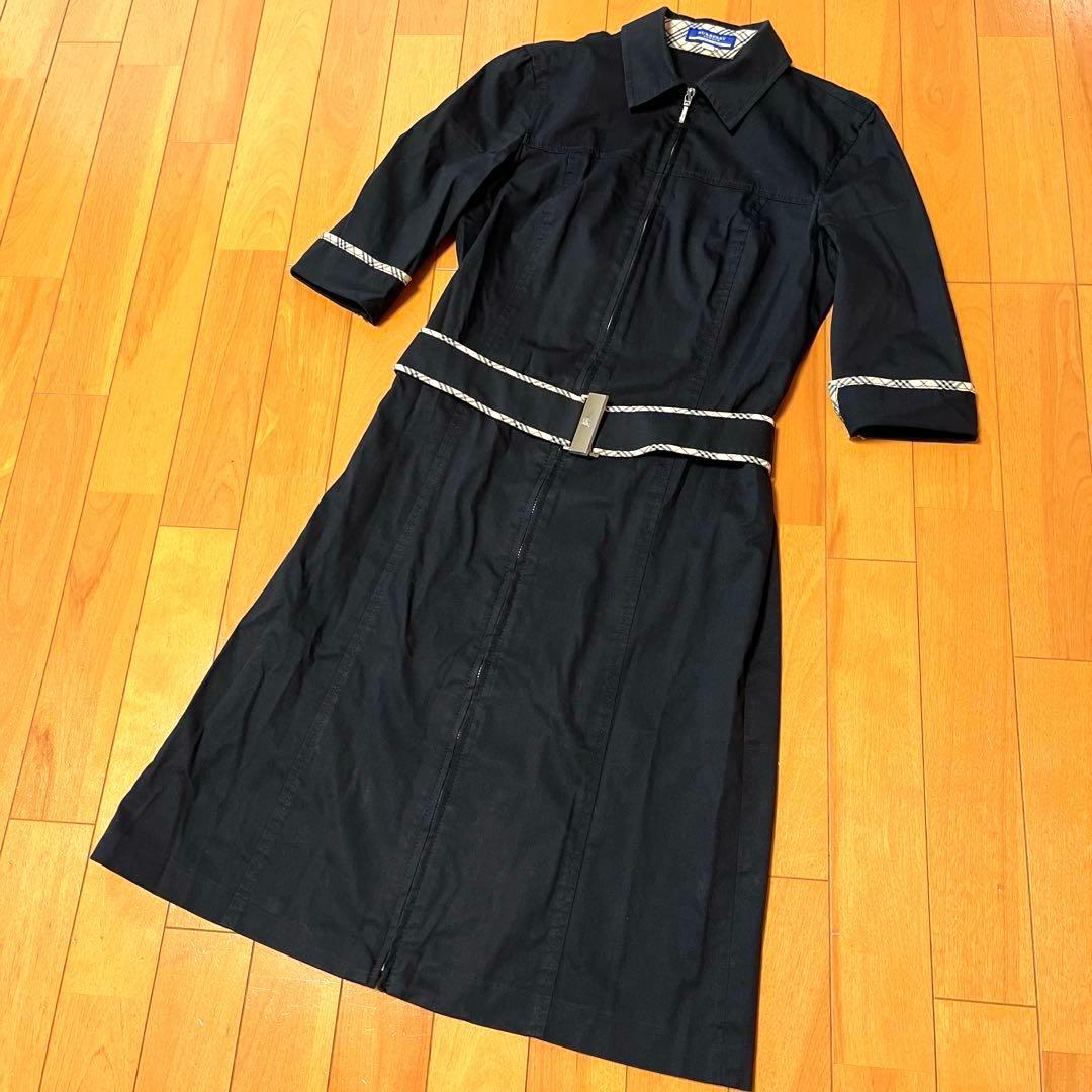 ♡大人気♡ バーバリーブルーレーベル♡フルジップ シャツワンピース ベルト付 黒