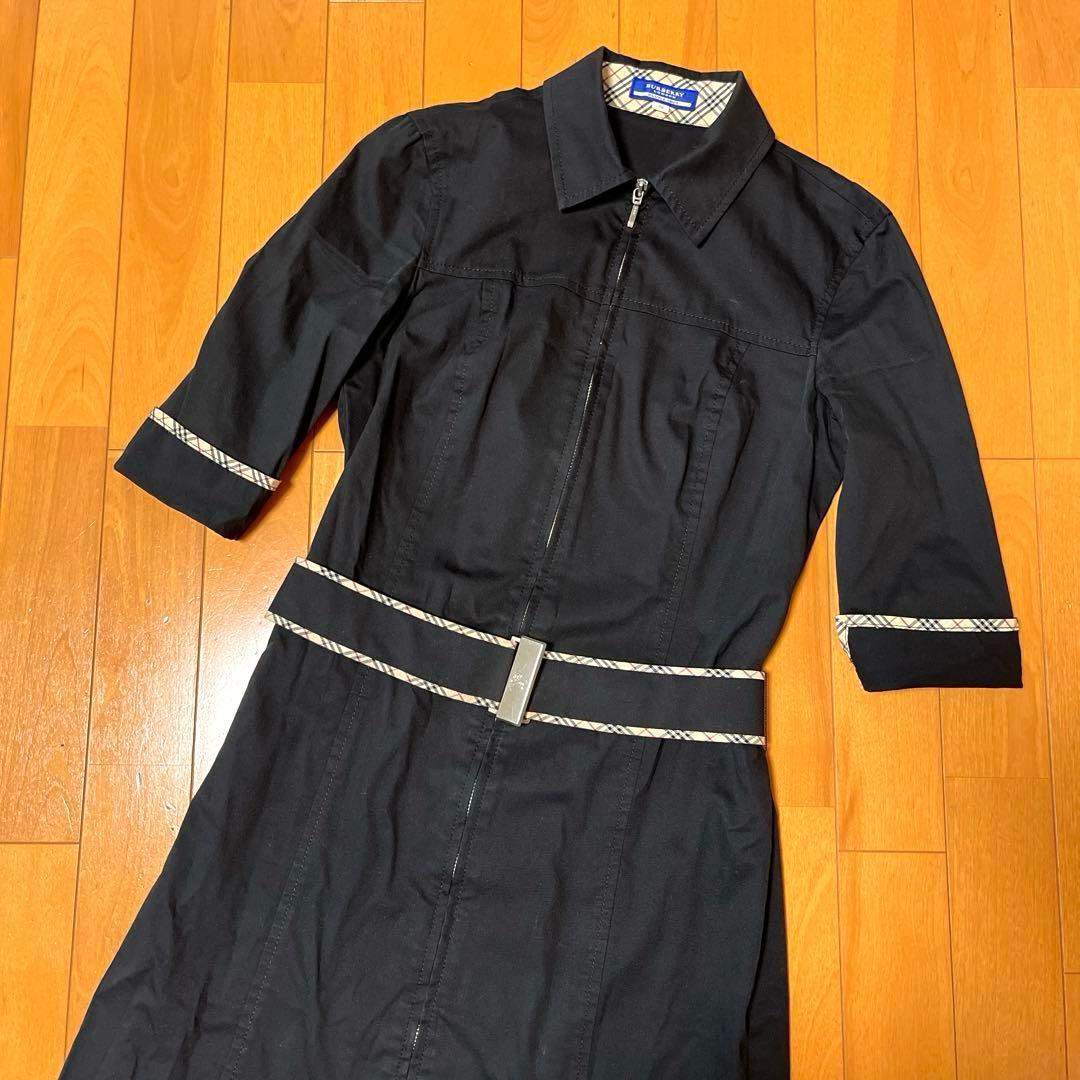 ♡大人気♡ バーバリーブルーレーベル♡フルジップ シャツワンピース ベルト付 黒