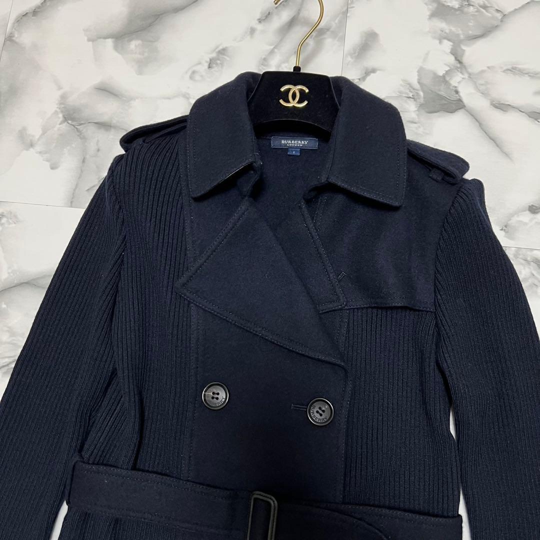 【美品】バーバリーロンドン　ニット切替ジャケット　カシミヤ混　Pコート　チェック