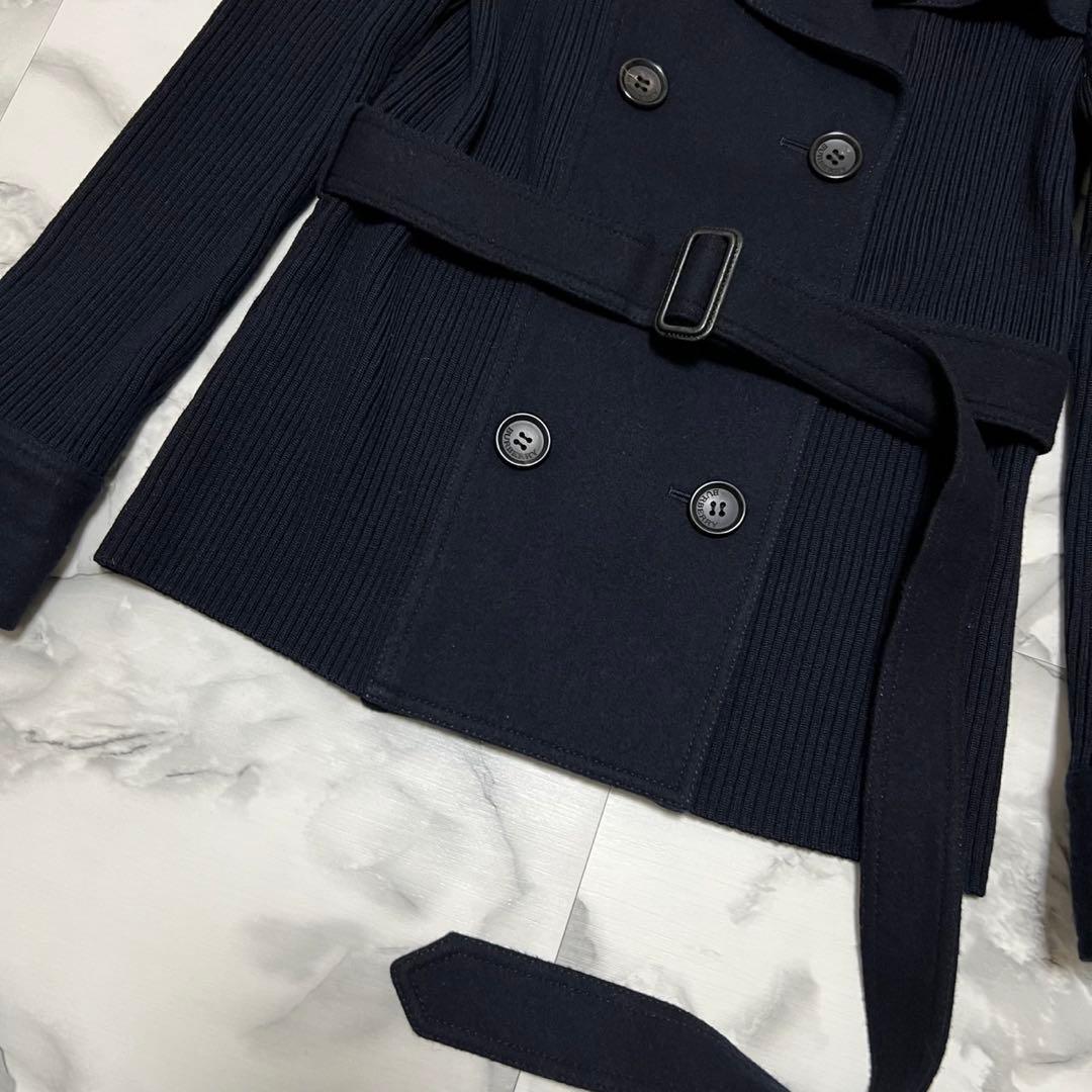 【美品】バーバリーロンドン　ニット切替ジャケット　カシミヤ混　Pコート　チェック