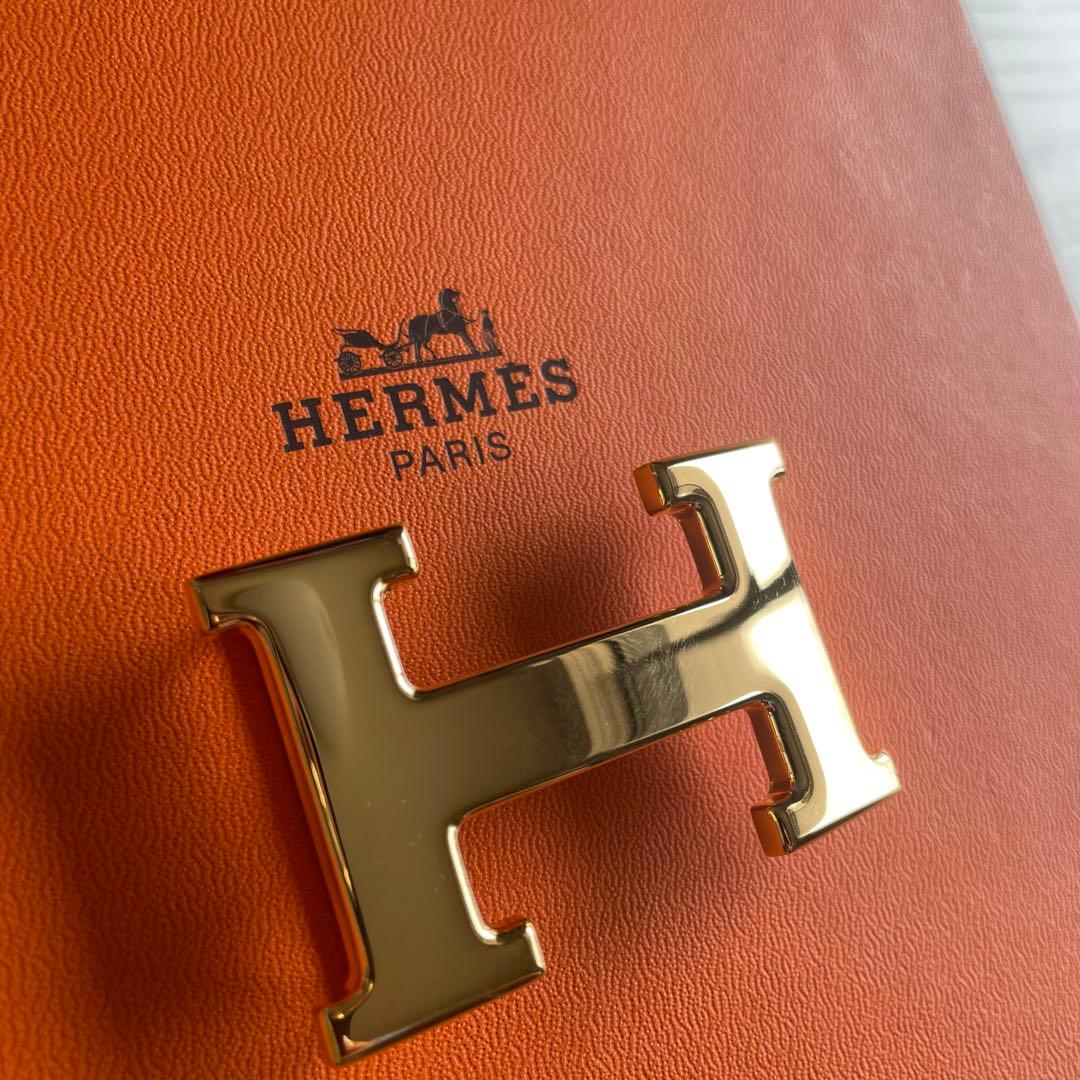 美品！HERMES オレンジ レザーベルト ゴールドバックル(新品)