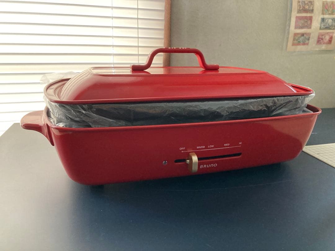 BRUNO ホットプレート レッド 蓋付き