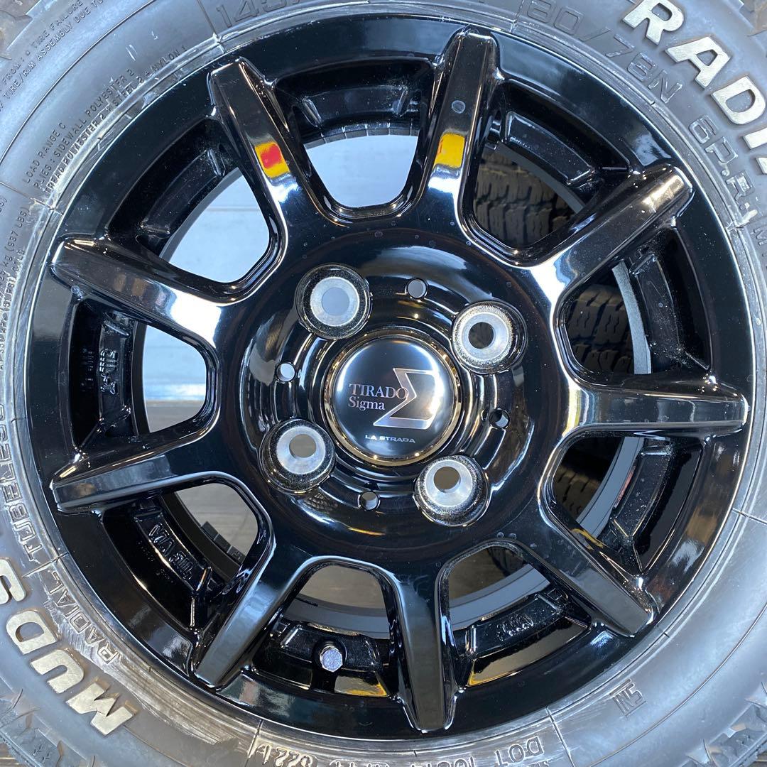 中古溝ありマッドスタータイヤホイールセット145/80R12LT 軽バン、軽トラ