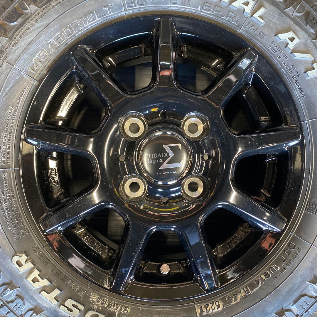 中古溝ありマッドスタータイヤホイールセット145/80R12LT 軽バン、軽トラ