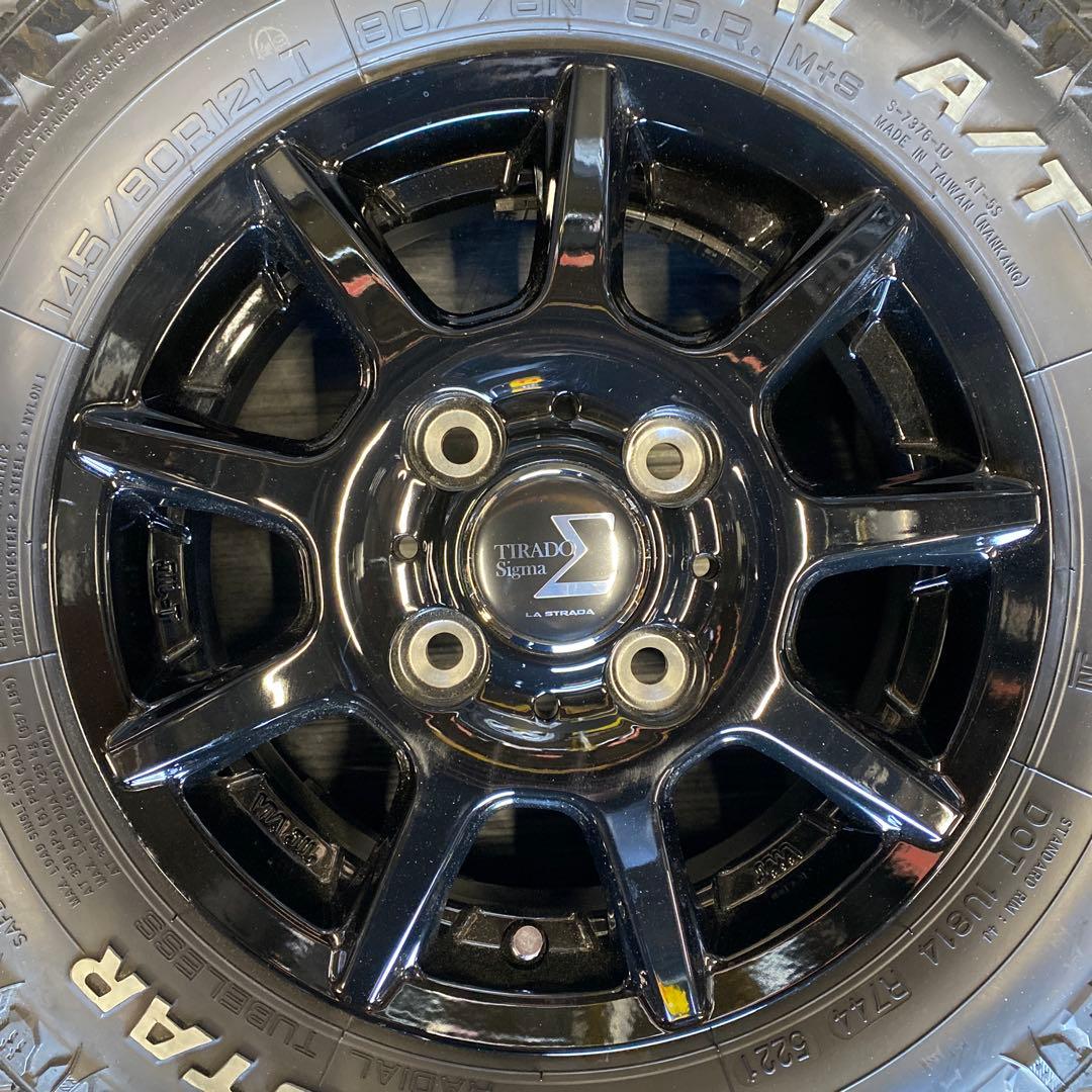 中古溝ありマッドスタータイヤホイールセット145/80R12LT 軽バン、軽トラ