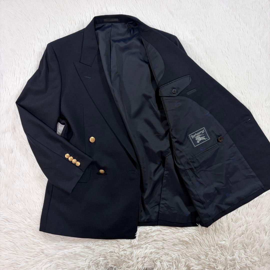 極美品 バーバリー 紺ブレ 刻印金ボタン ネイビー ダブル Mサイズ