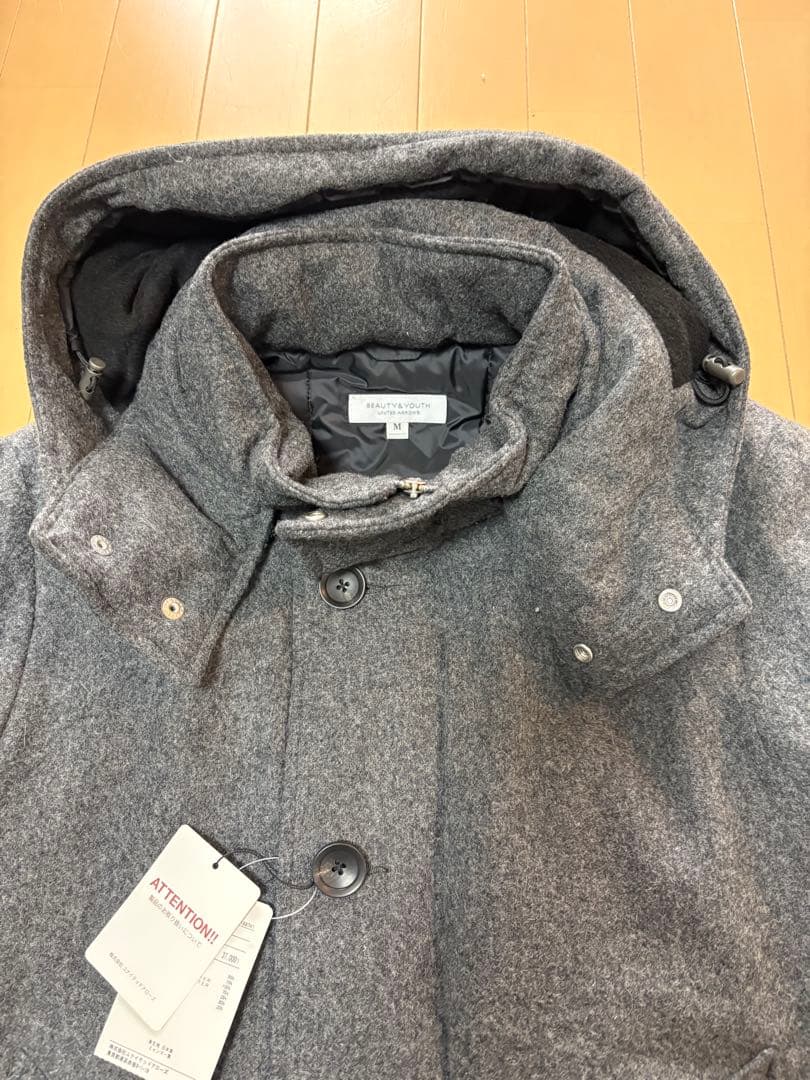 新品★BEAUTY&YOUTH★メリノウール★ダウンジャケット★グレーM★フード