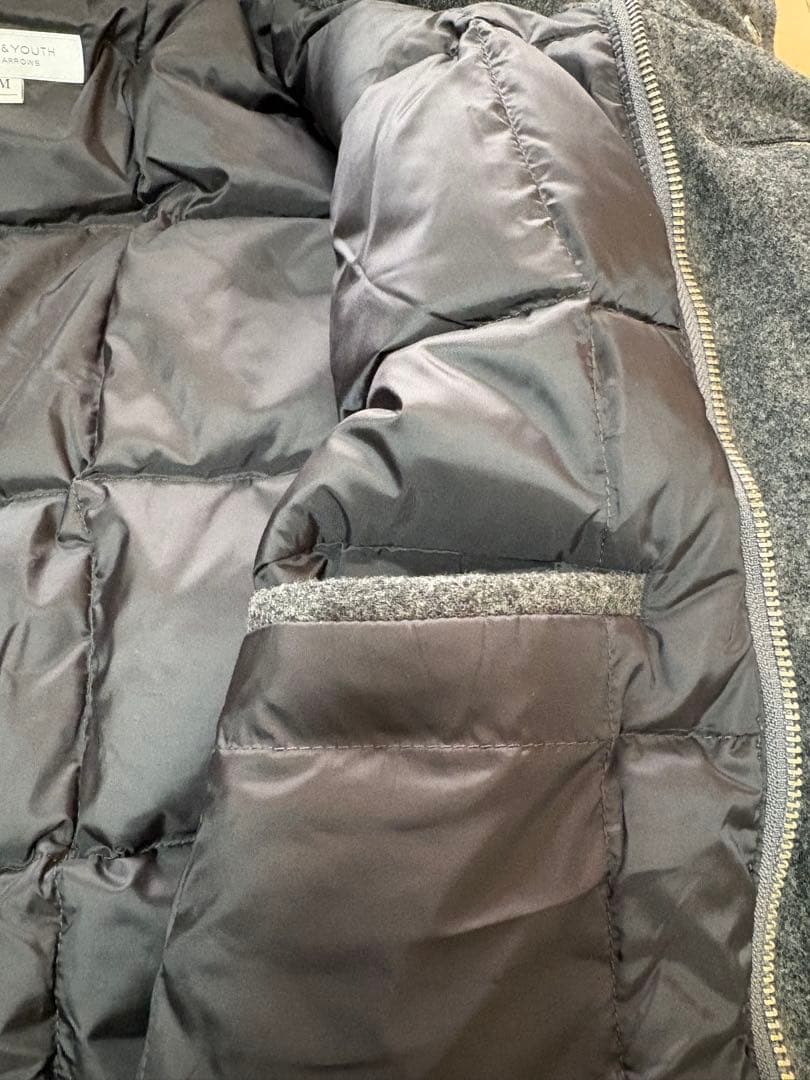 新品★BEAUTY&YOUTH★メリノウール★ダウンジャケット★グレーM★フード