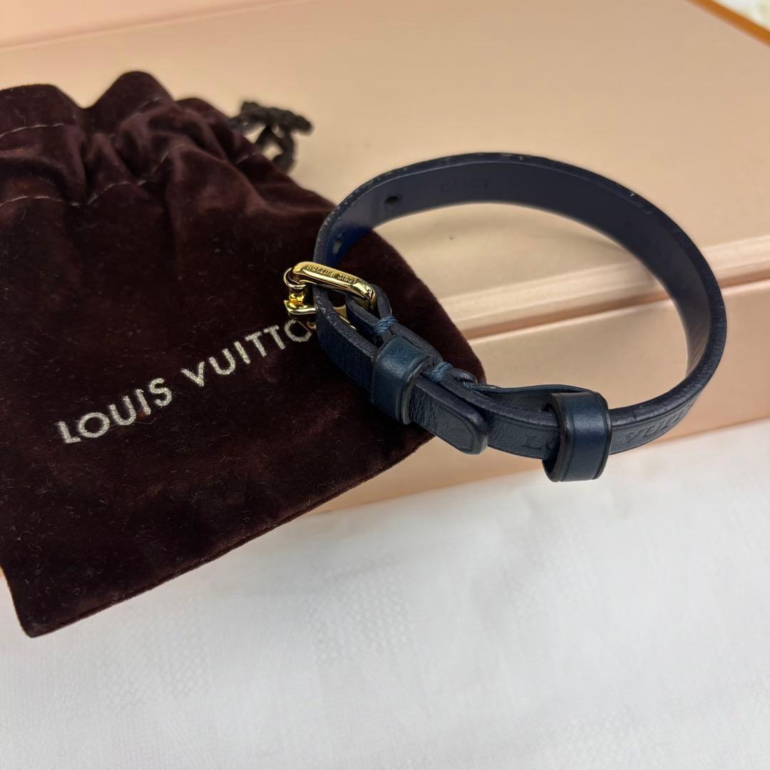 ルイヴィトン ネイビー レザー バングル ブレスレット レディース ネイビー