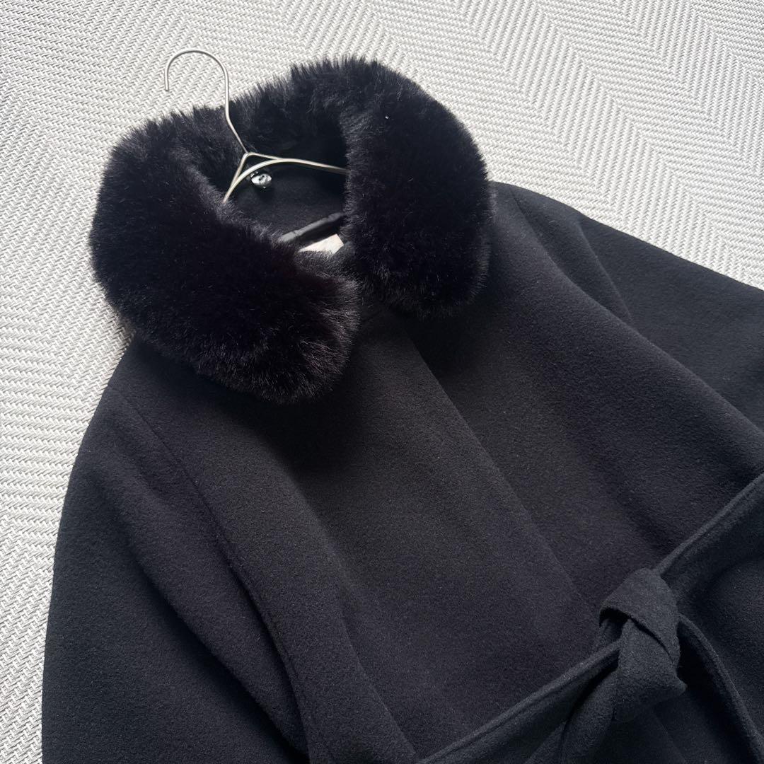 極美品 ミッシュマッシュ ケープコート アウター ポンチョ ベルト ファー 黒