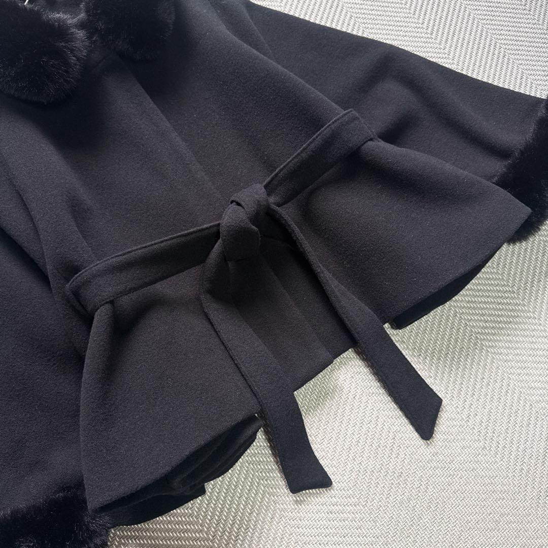 極美品 ミッシュマッシュ ケープコート アウター ポンチョ ベルト ファー 黒