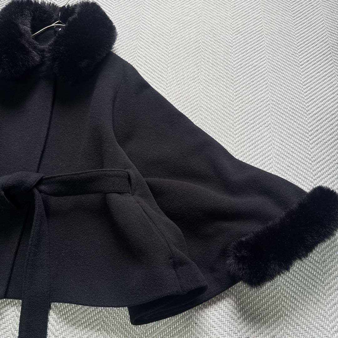 極美品 ミッシュマッシュ ケープコート アウター ポンチョ ベルト ファー 黒