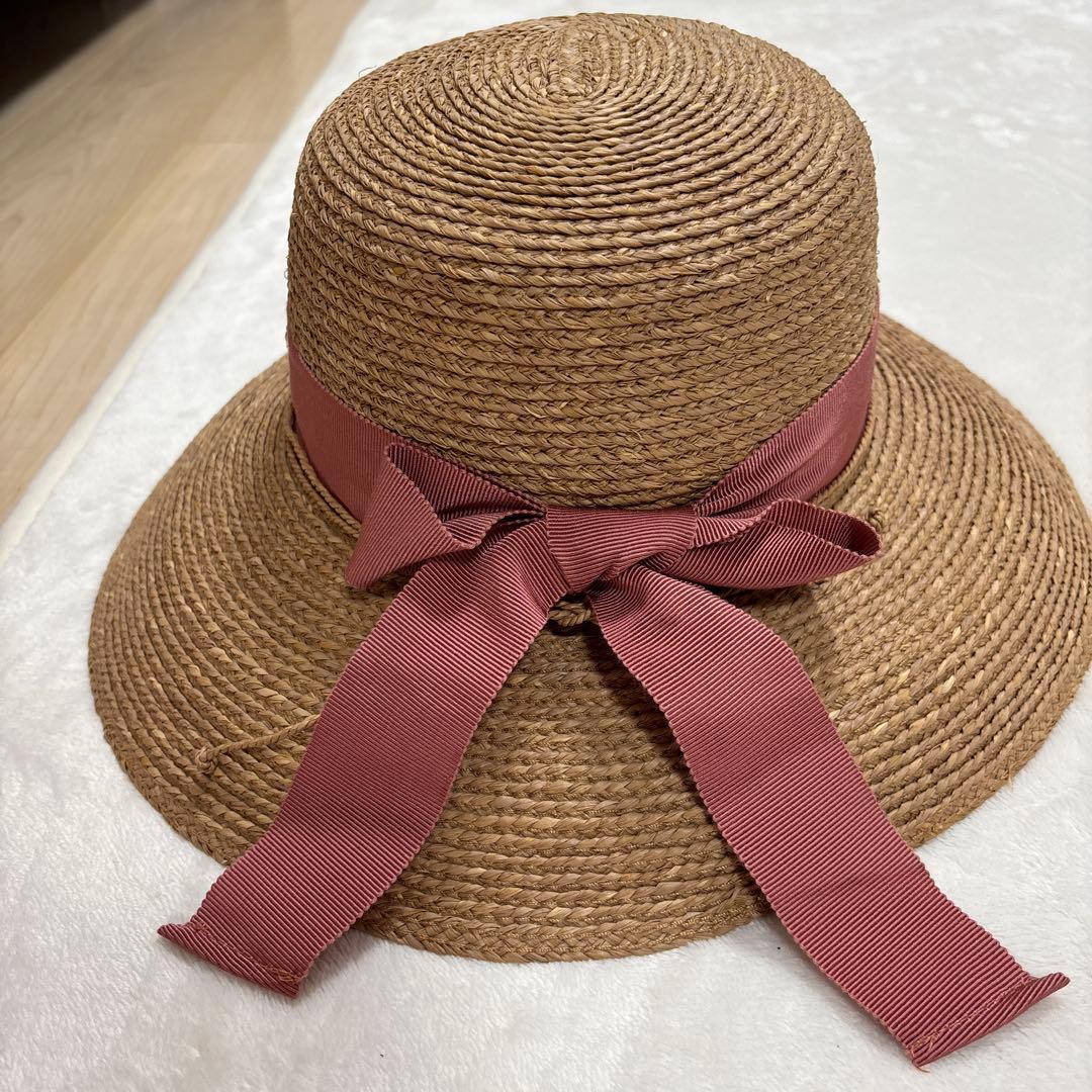 専用HELEN KAMINSKIブラウン 麦わら帽子 ピンクリボン付き