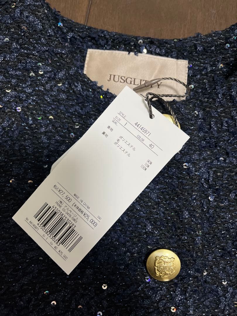 233【新品タグ付】JUSGLITTY スパンコールツイードジャケット
