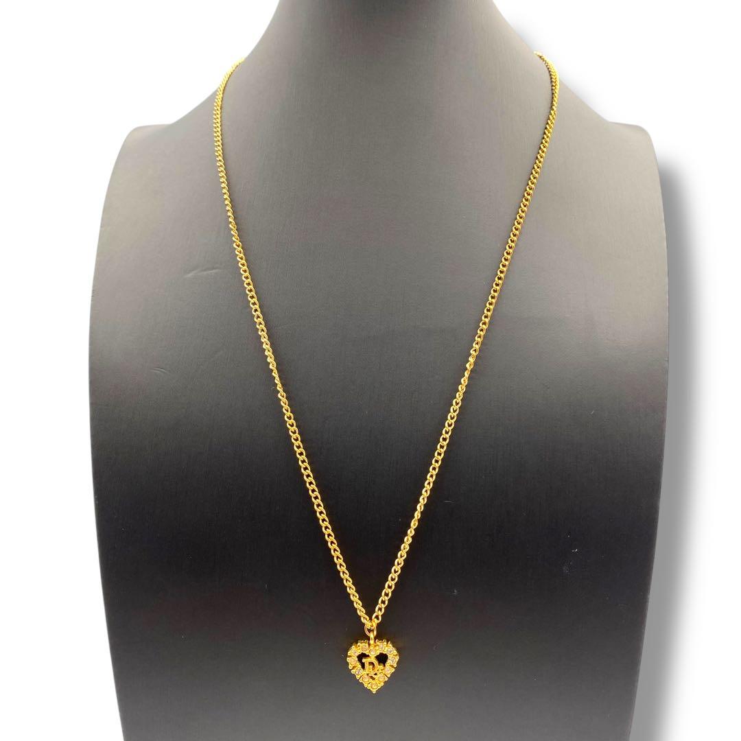 美品 Dior クリスチャンディオール ネックレス ハート ラインストーン ロゴ