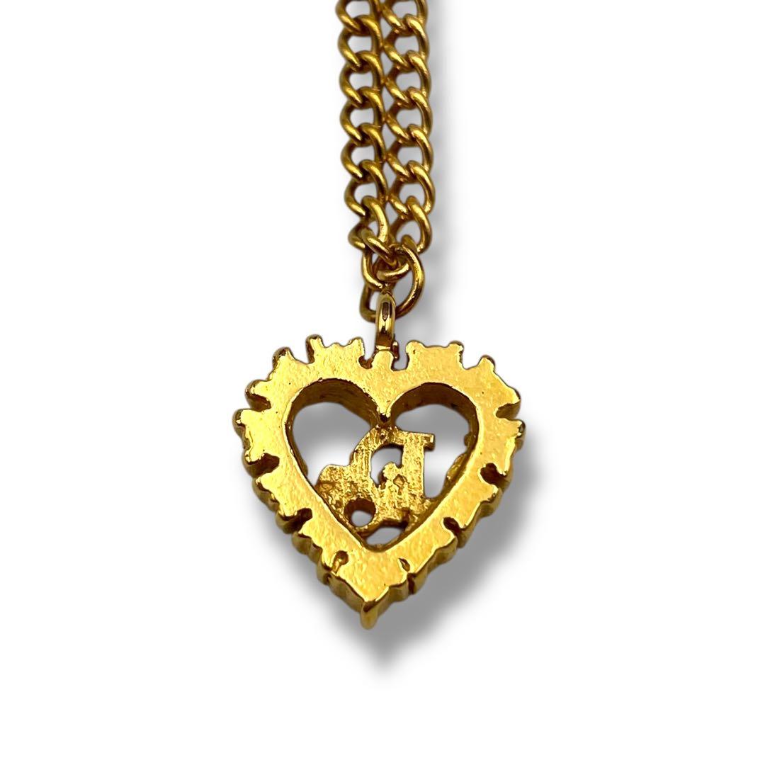 美品 Dior クリスチャンディオール ネックレス ハート ラインストーン ロゴ