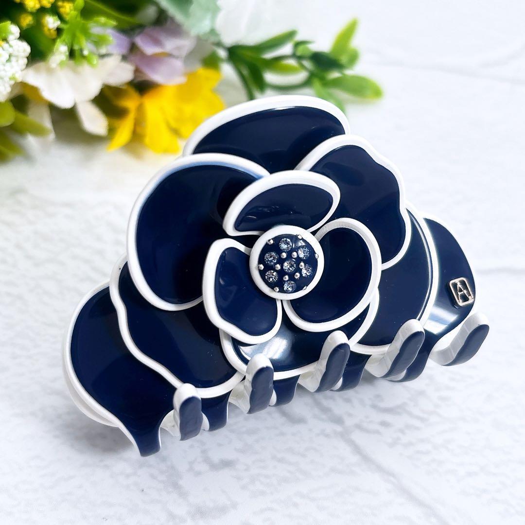 希少美品 Alexandre De Paris カメリア ヘアクリップ ネイビー