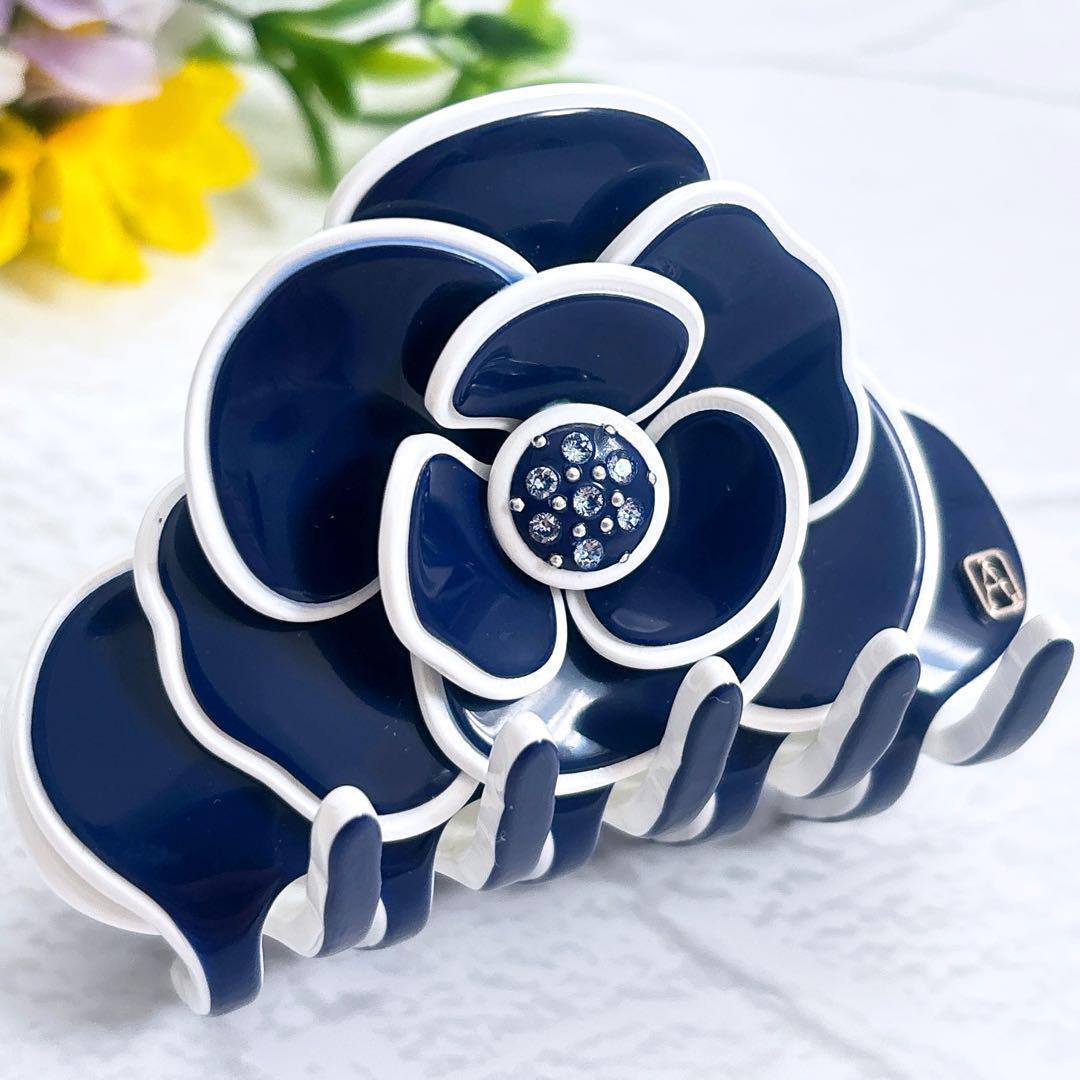 希少美品 Alexandre De Paris カメリア ヘアクリップ ネイビー