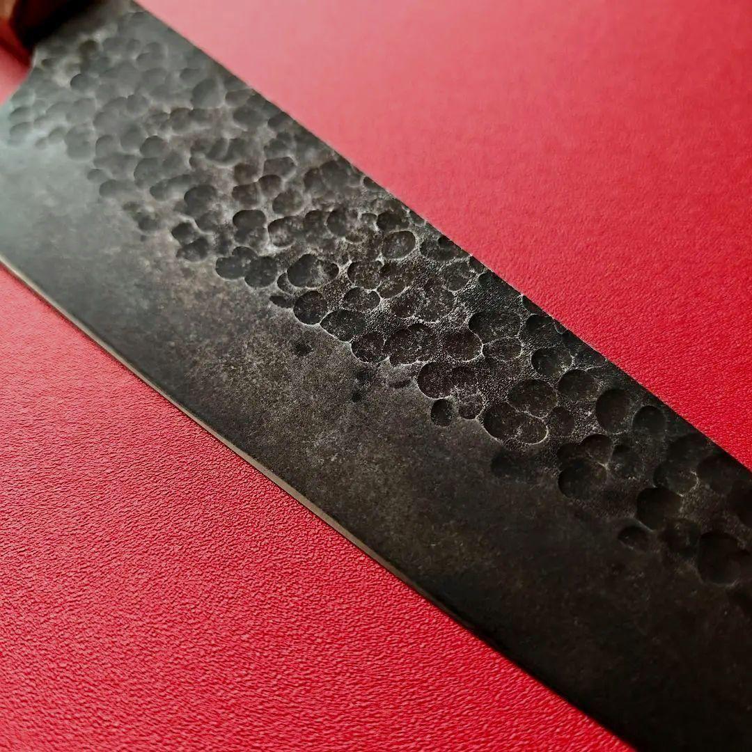新品　鍛造VG10 黒染め　切り付け 牛刀包丁　Spalted Wood 八角柄