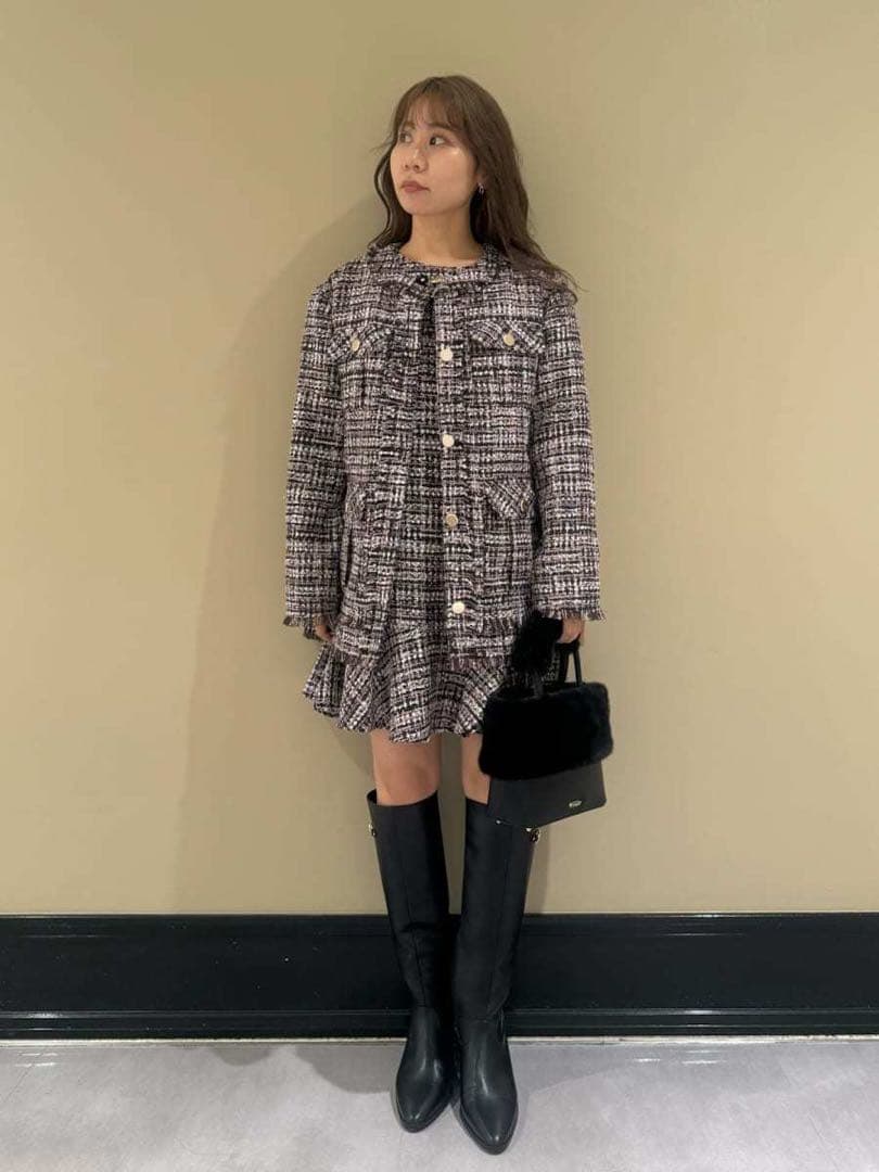 新作新品タグ付き　リリーブラウン♡ ツイードビジューAラインミニワンピース