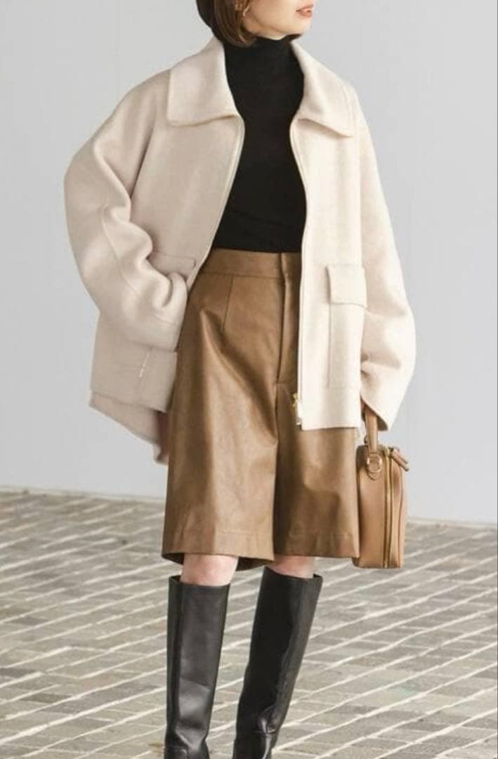 タグ付き新品未使用【Noble】キャメルミックスリバージップコート☆サイズ36