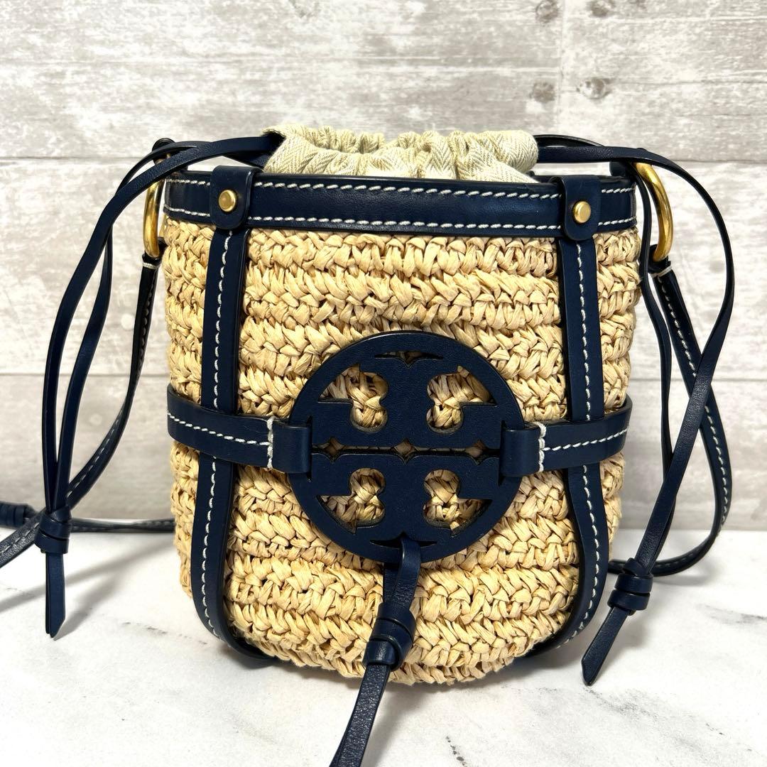 美品　トリーバーチ　Miller Straw Mini Bucket Bag
