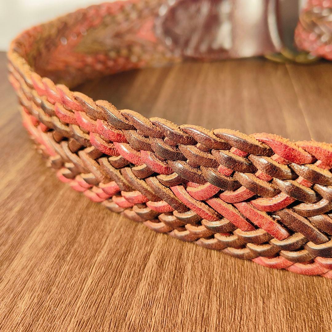 【英国製ヴィンテージ】SCAPA　高級編込みドレスベルト　ダブルリング本革ベルト