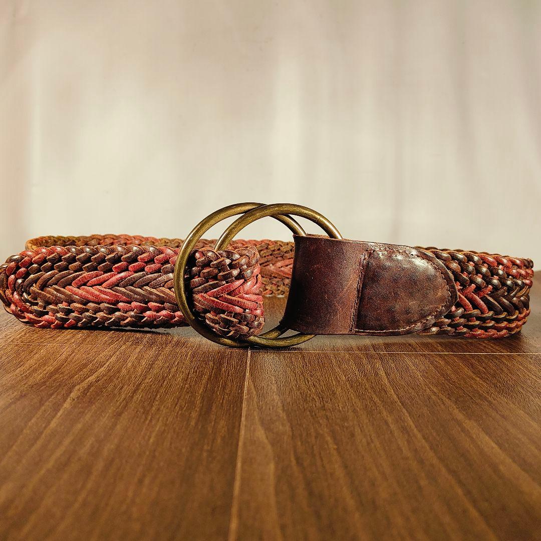 【英国製ヴィンテージ】SCAPA　高級編込みドレスベルト　ダブルリング本革ベルト