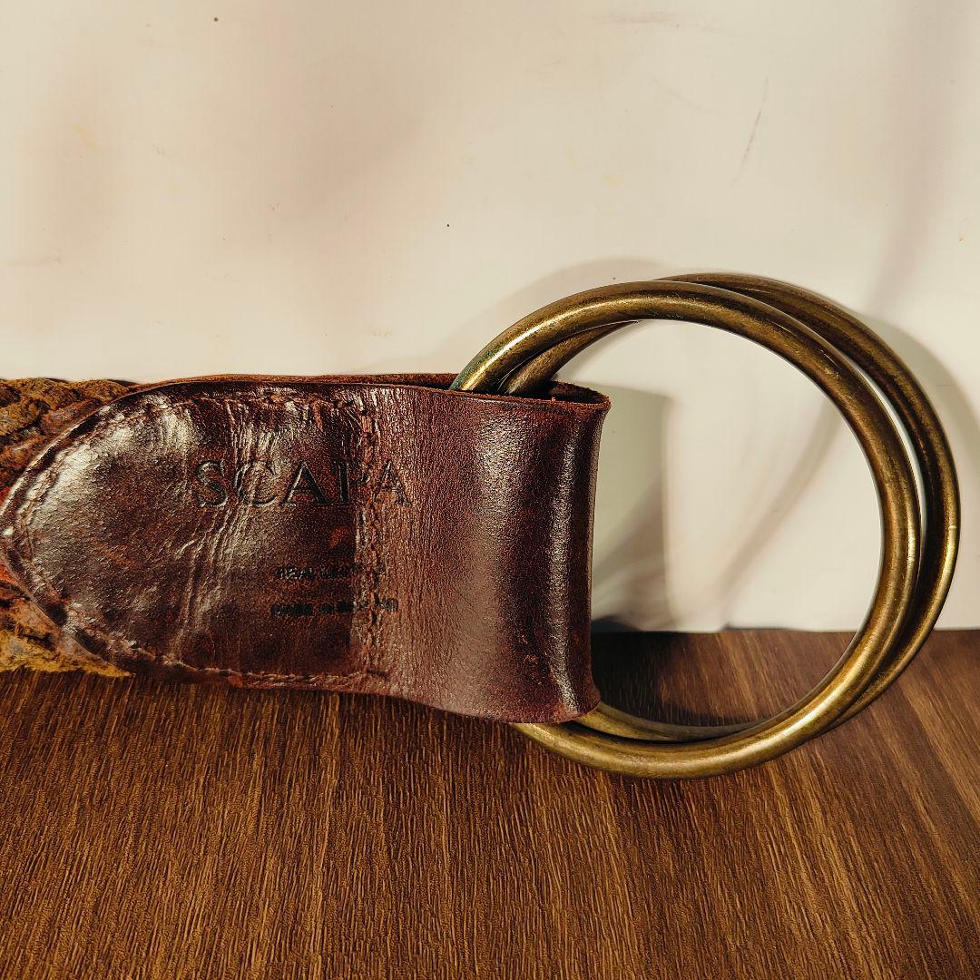 【英国製ヴィンテージ】SCAPA　高級編込みドレスベルト　ダブルリング本革ベルト