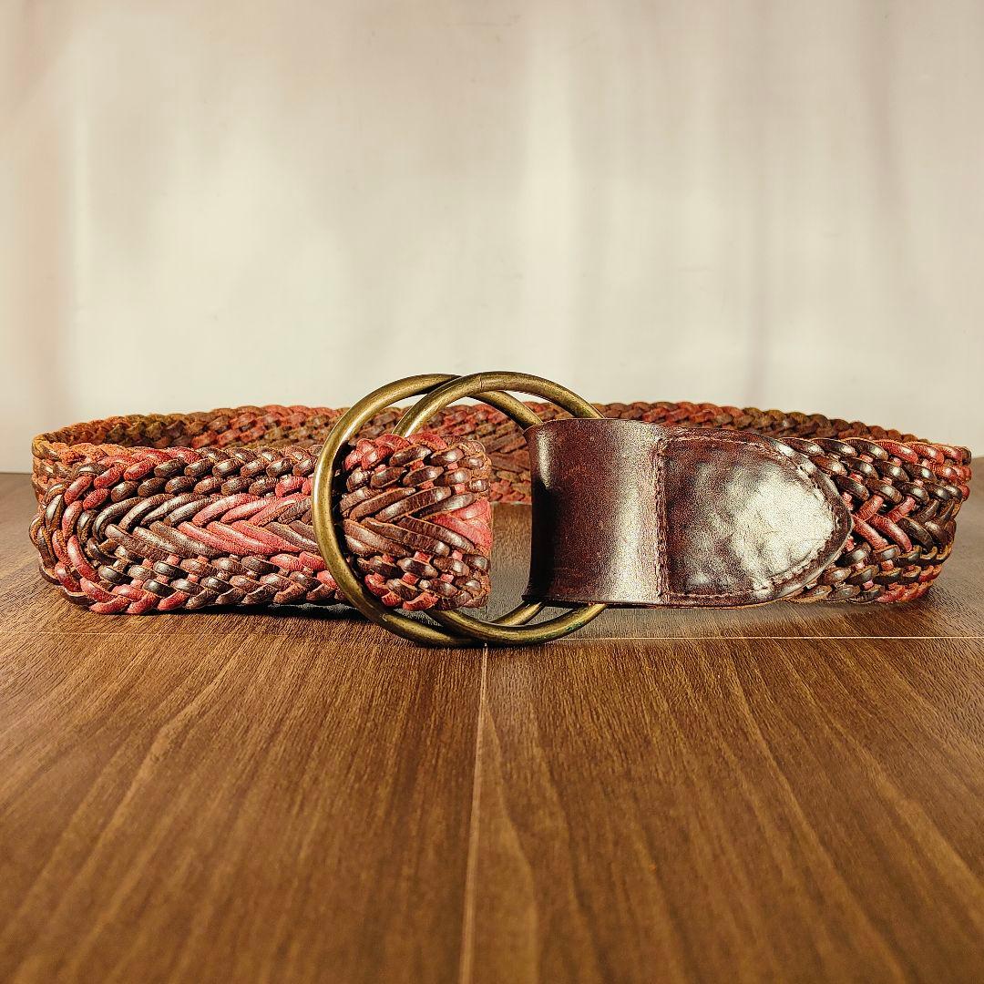 【英国製ヴィンテージ】SCAPA　高級編込みドレスベルト　ダブルリング本革ベルト