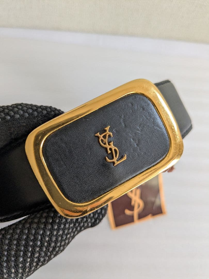 イヴサンローラン ベルト 革 黒 ゴールド ヴィンテージ