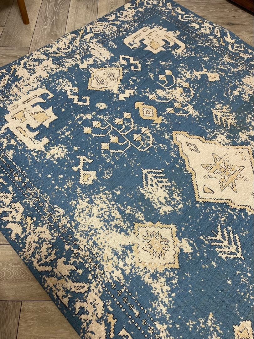 unico ラグ 青 クリーム 200×140（cm） モロッカン ヴィンテージ