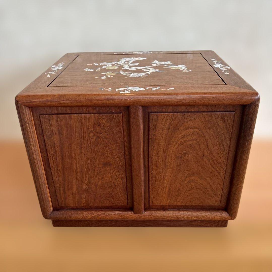 天然木 唐木 本花梨 総無垢 螺鈿 卓上チェスト 薬箪笥 3段収納