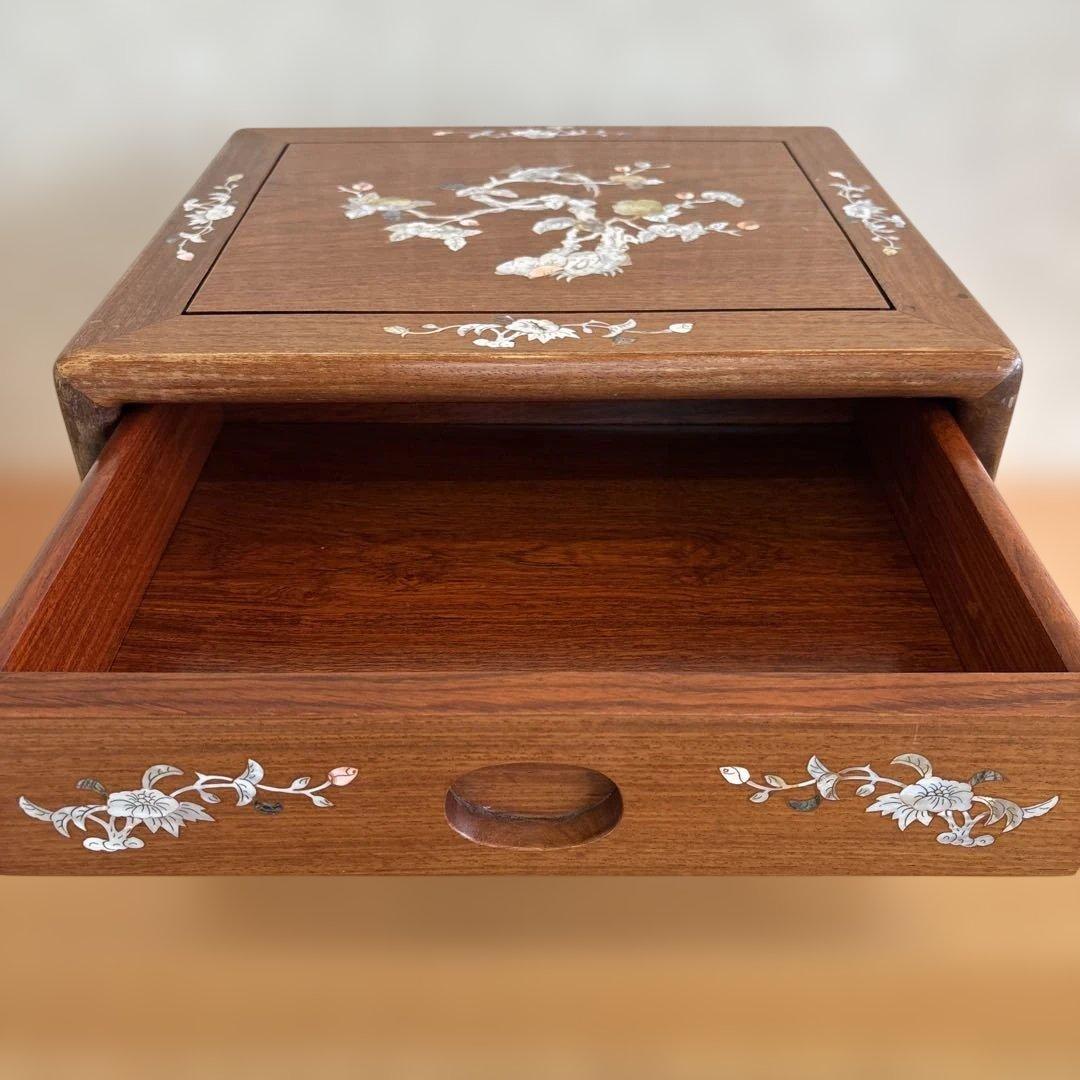 天然木 唐木 本花梨 総無垢 螺鈿 卓上チェスト 薬箪笥 3段収納