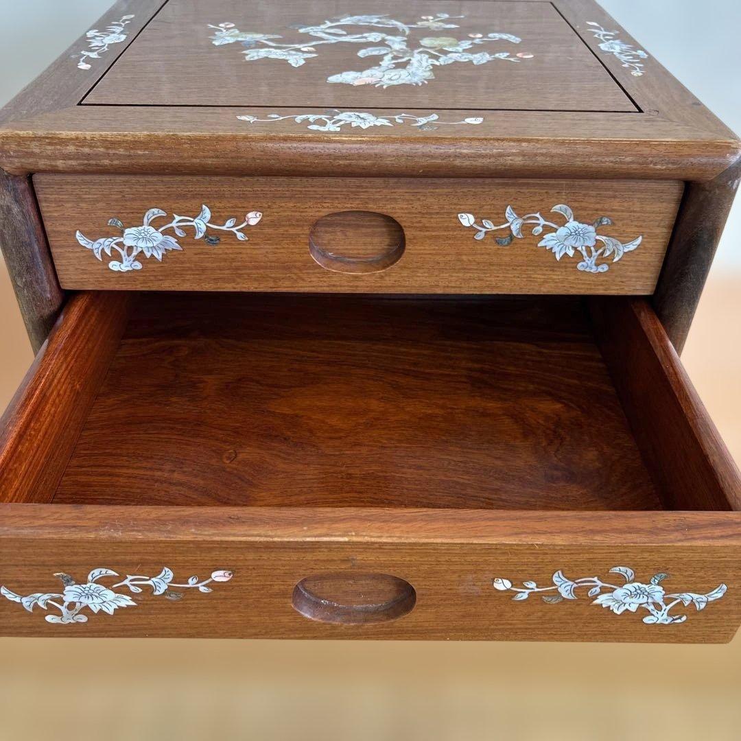 天然木 唐木 本花梨 総無垢 螺鈿 卓上チェスト 薬箪笥 3段収納