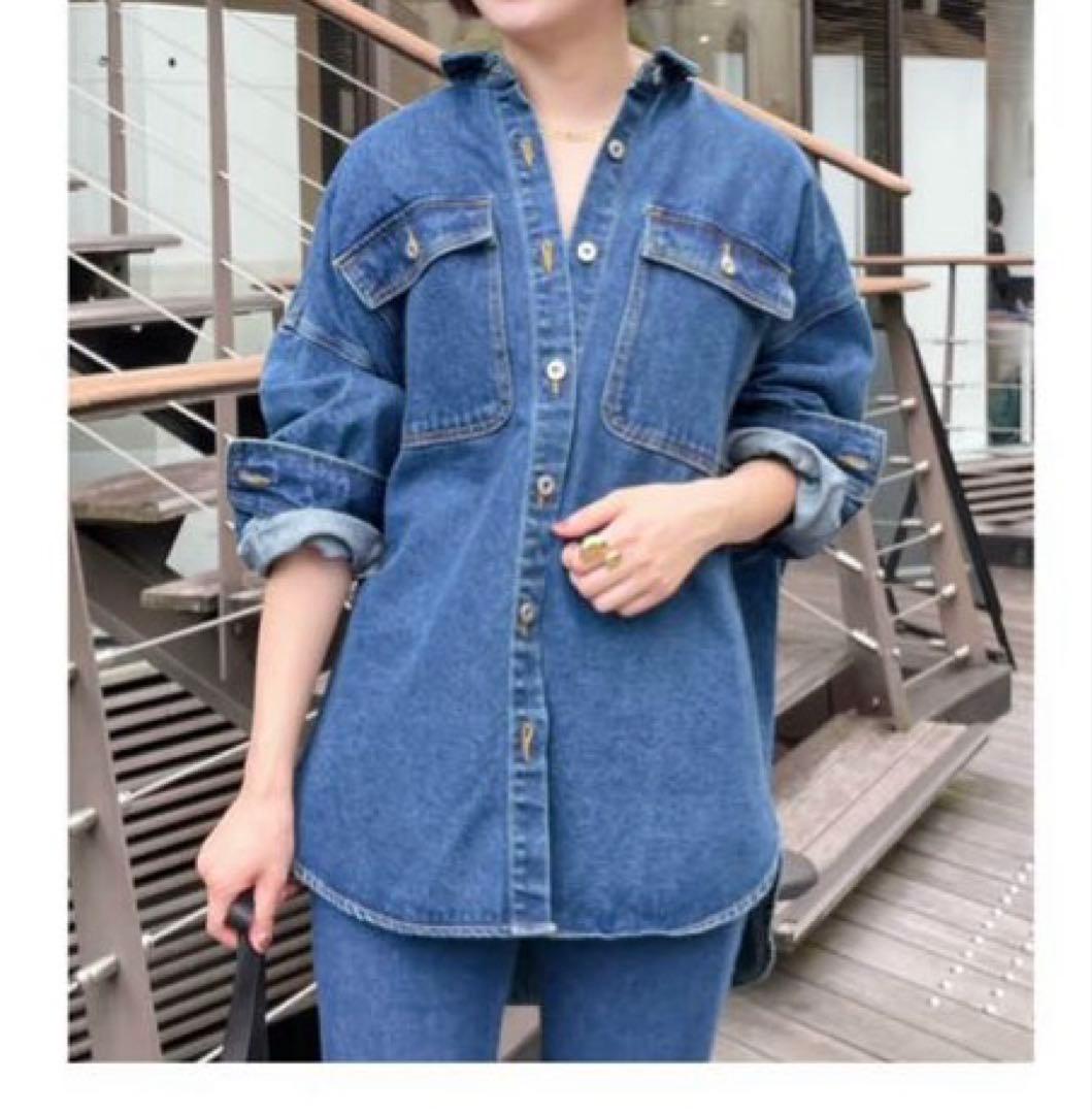 ラウンジドレス　オーバーデニムジャケット　ブルー