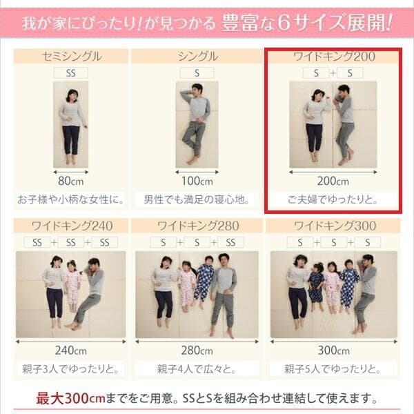 日本製　折り畳み三つ折りマットレス　6cm厚ワイドキング200cm幅アイボリー