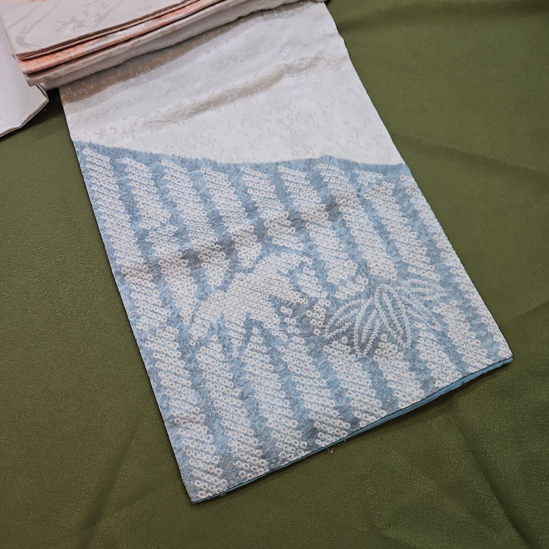 付け下げ訪問着フルセット 絞り　三越　袋帯　銀糸