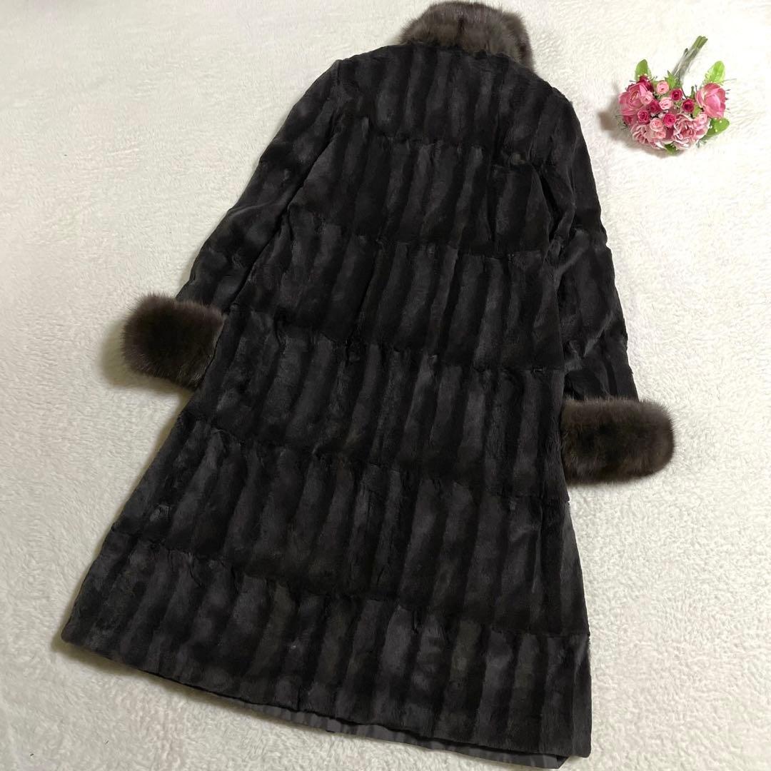 【総丈116cm】ロシアンセーブル使用 ロングコート リバーシブル サイズL