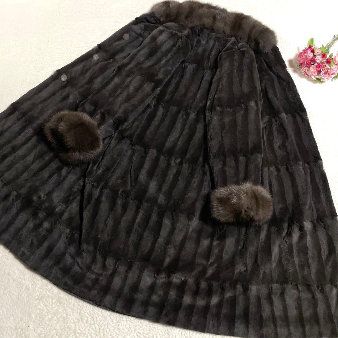 【総丈116cm】ロシアンセーブル使用 ロングコート リバーシブル サイズL