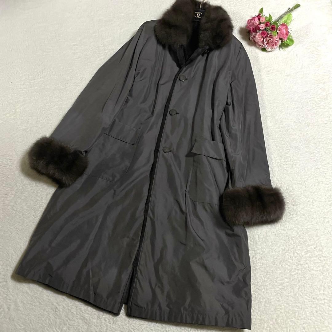 【総丈116cm】ロシアンセーブル使用 ロングコート リバーシブル サイズL