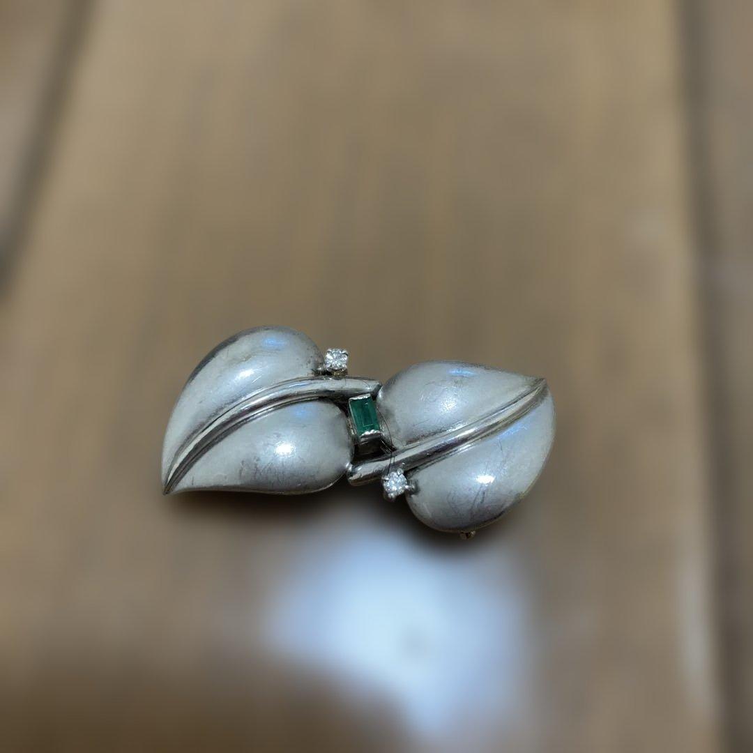 TOPAZ リーフ型 シルバー　ブローチ　帯留