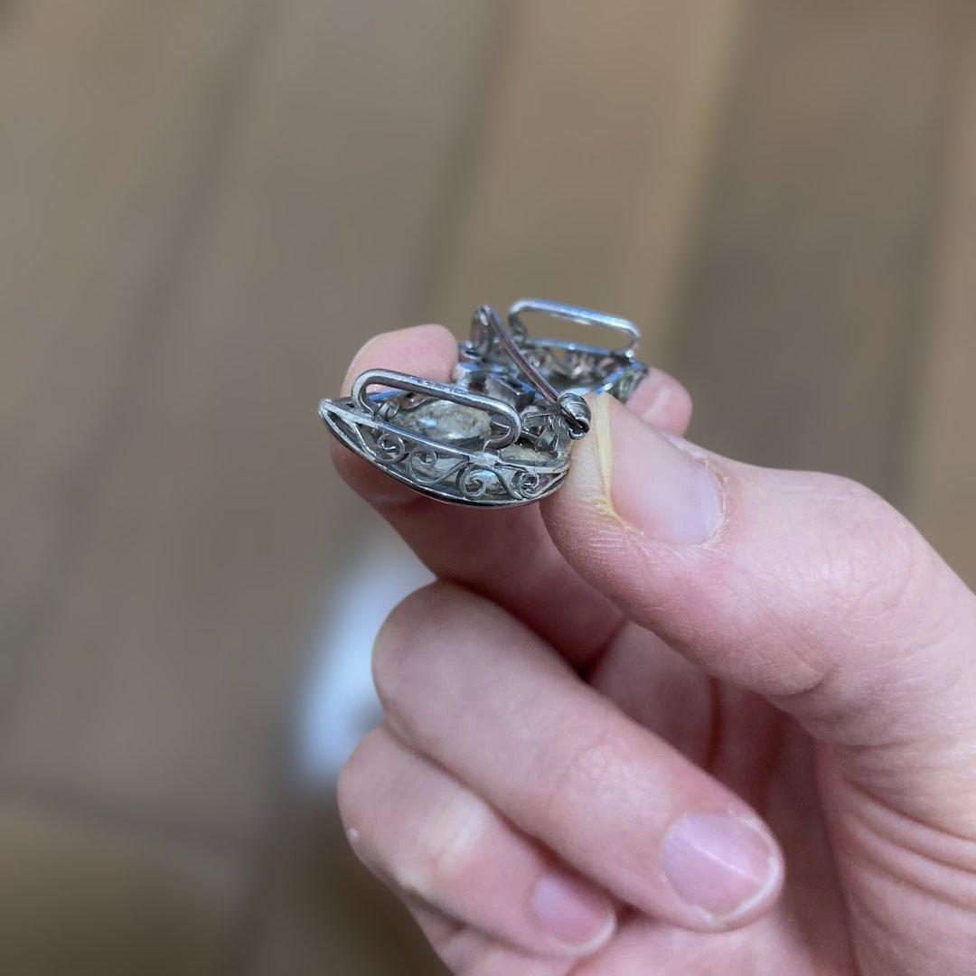 TOPAZ リーフ型 シルバー　ブローチ　帯留