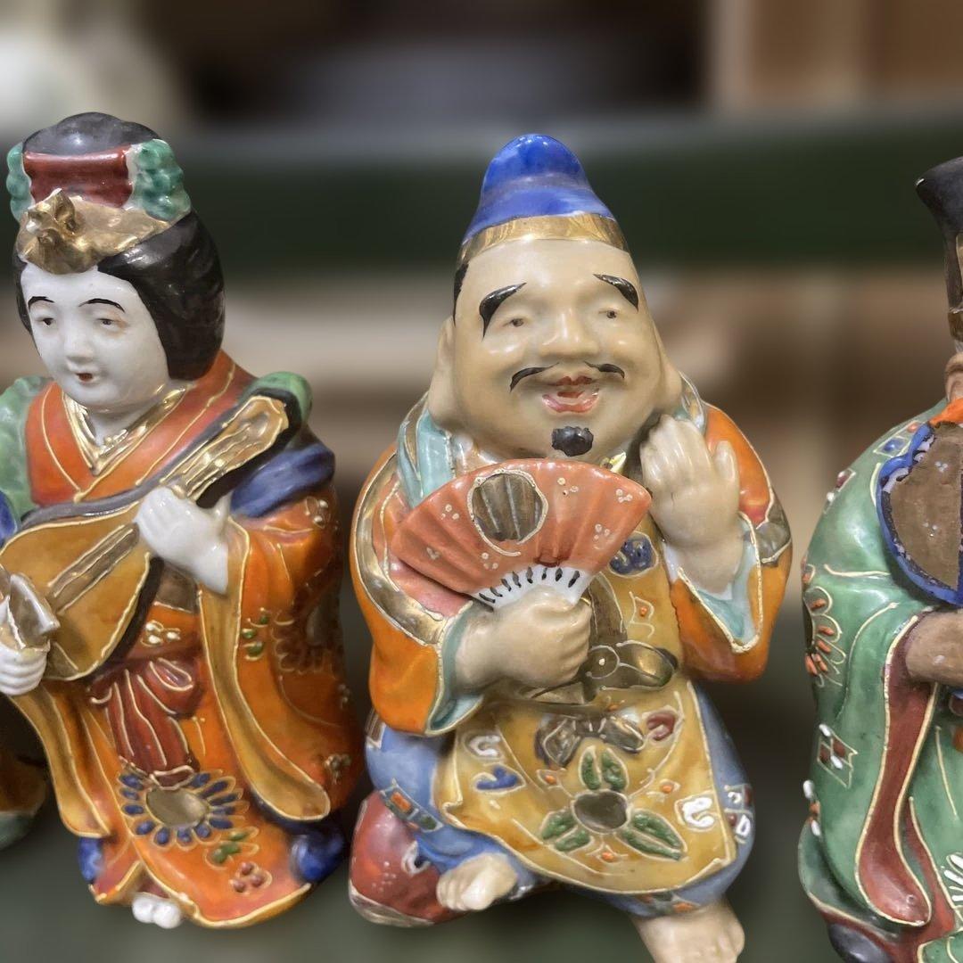 九谷焼七福神像 陶器置物 多色　古美術　骨董　アンティーク　石川県